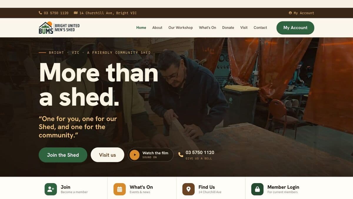 Bright United Men's Shed — A membership hub for my local men's shed