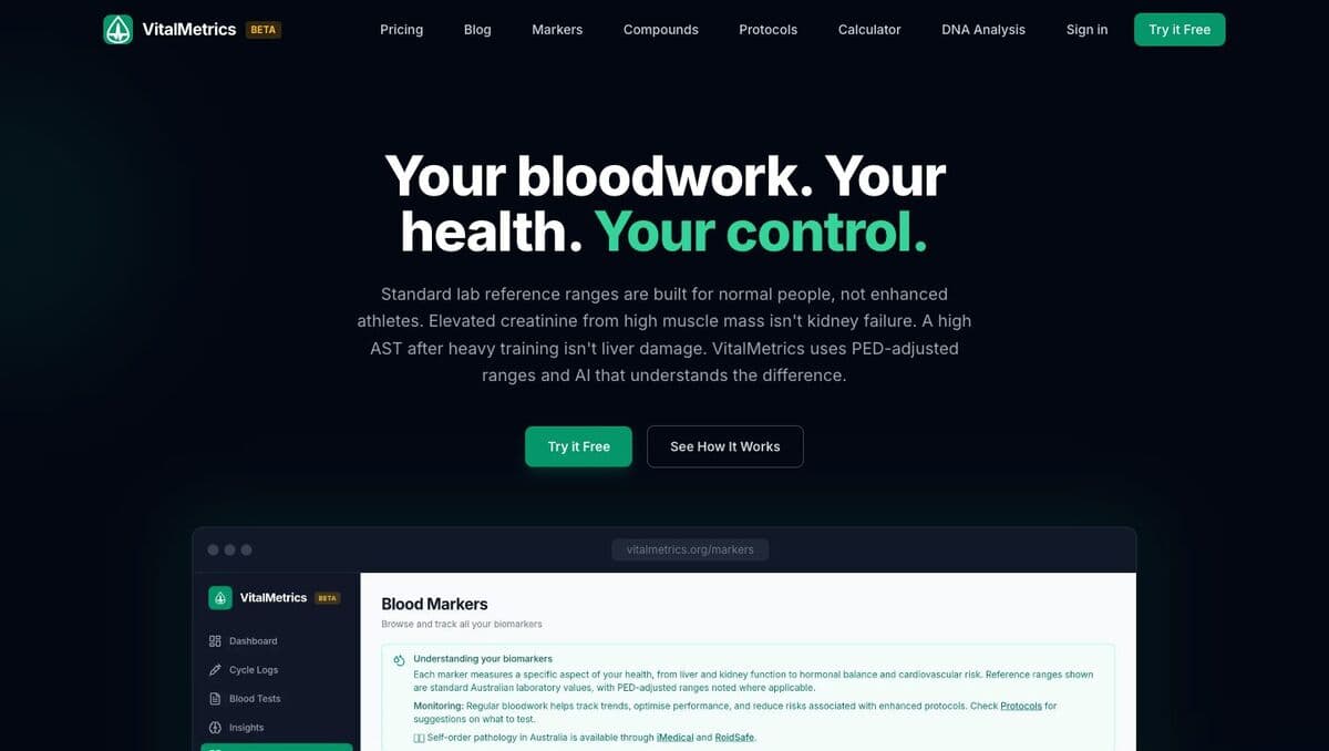 VitalMetrics — Blood-work tracking built for enhanced athletes